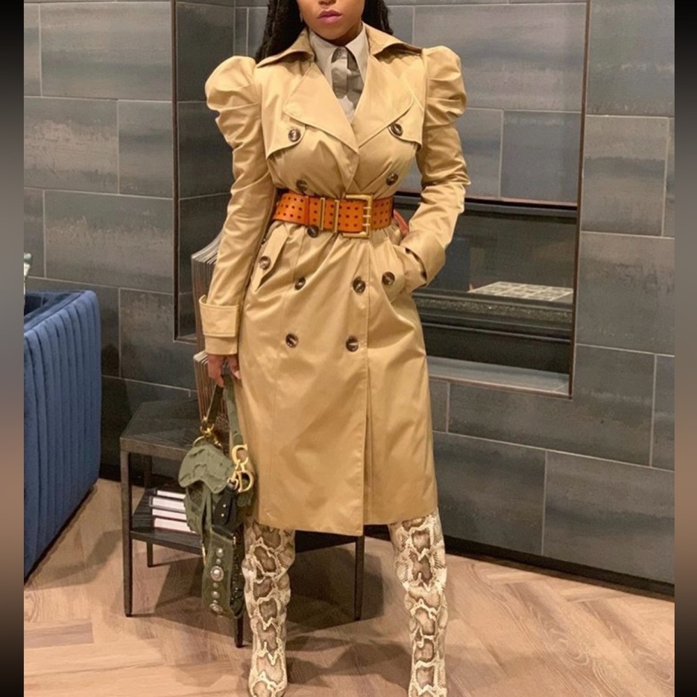 Women Puff Sleeve Khaki belted Trench Coat! NWT **Last One I have** Size Small